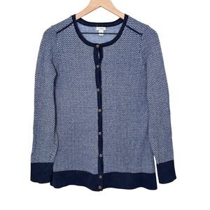 LLBean Women's Herringbone Knit Cardigan Sweater Cotton Cashmere Size M‎ Coastal